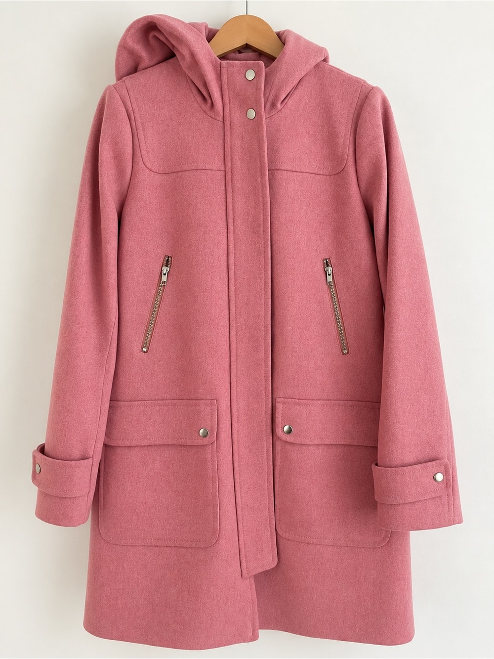 J. Crew Rose Pink Hooded Wool-Blend Trench Coat